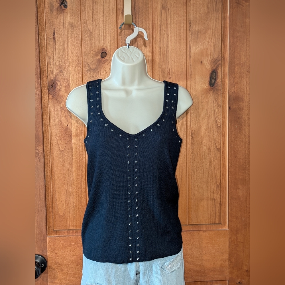 Tahari Blue Star Studded Tank Top